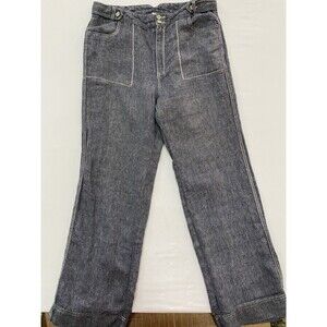 Sundance 100% Linen Herringbone Wide Leg Pants Blue Gray High Rise Size 14
